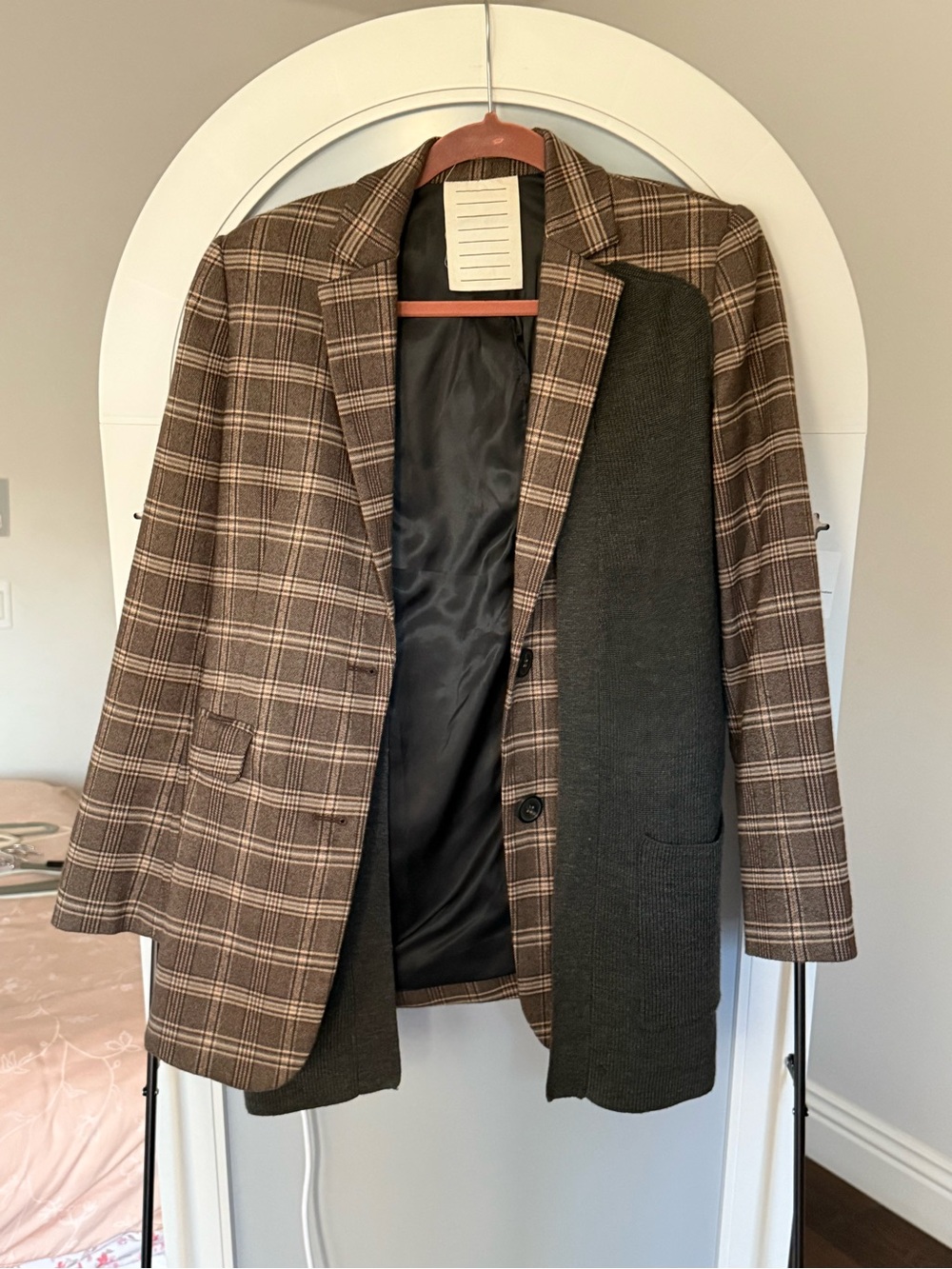 Plaid Faux Two-Piece Layered Blazer Jacket | Size S | Excellent